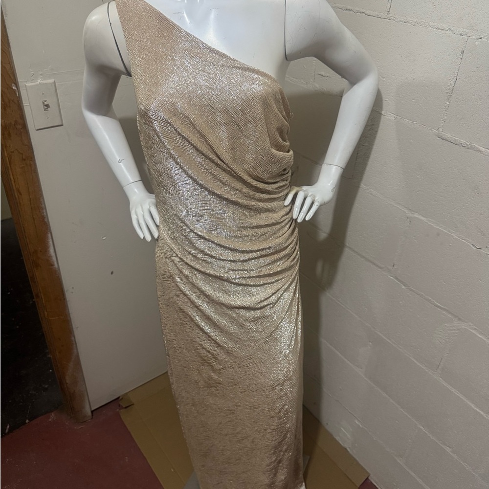 Calvin Klein One-Shoulder Gold Dress